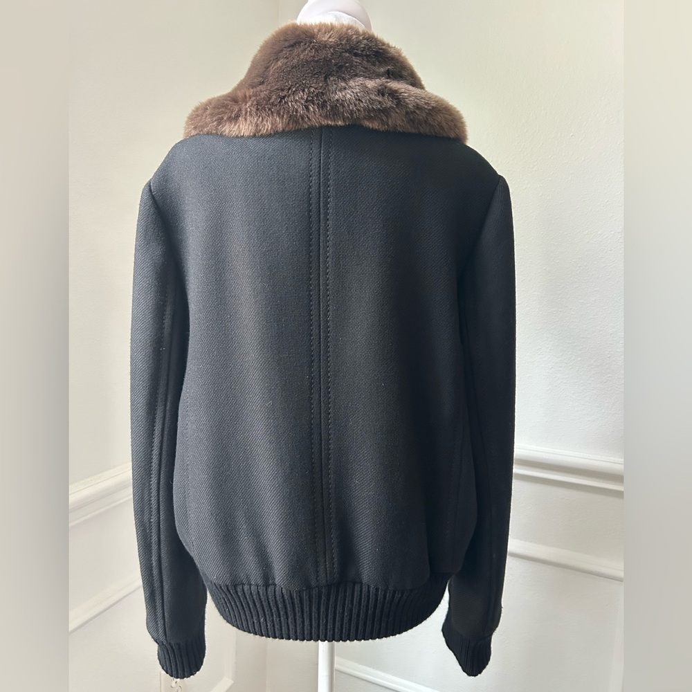 Kate Spade Black Bomber Jacket with Brown Faux Fur Collar, Size 14, NWOT - Picture 7 of 13
